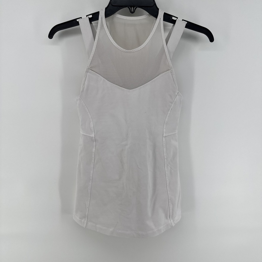 Lululemon Tank Top Womens 4 White Mesh Panel Built In Bra Athletic Yoga Gym